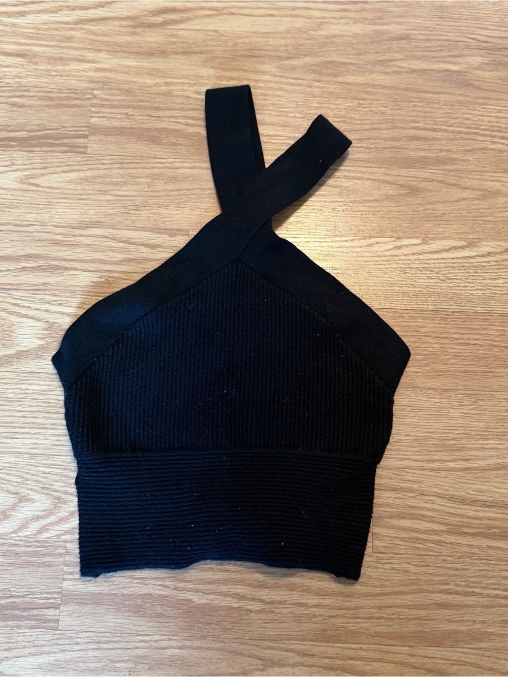 Abercrombie & Fitch Black Ribbed Cross-Front Crop Top